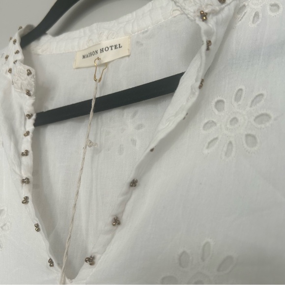 MAISON HOTEL Dennis Short Tiered Embroidered Dress in Ivory - Picture 7 of 12